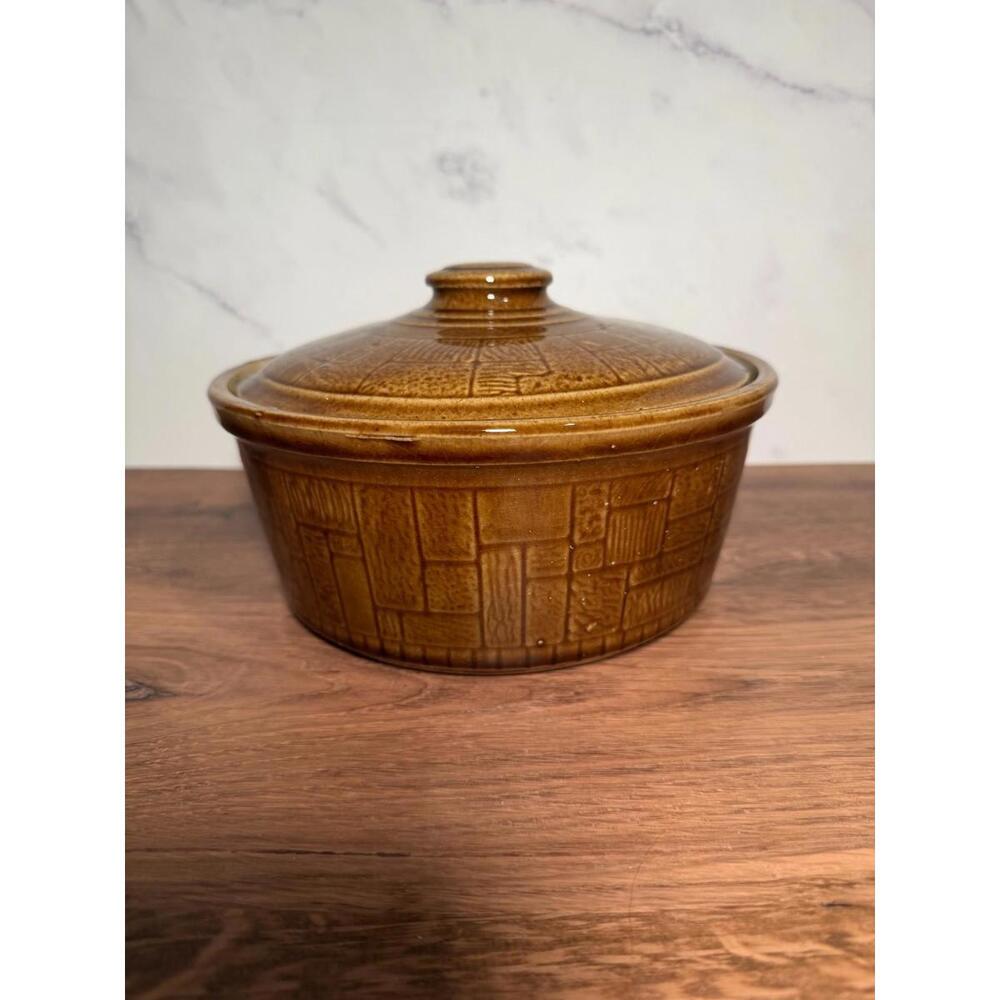 USA vintage stoneware crock pottery‎ bowl with lid 8 inch
